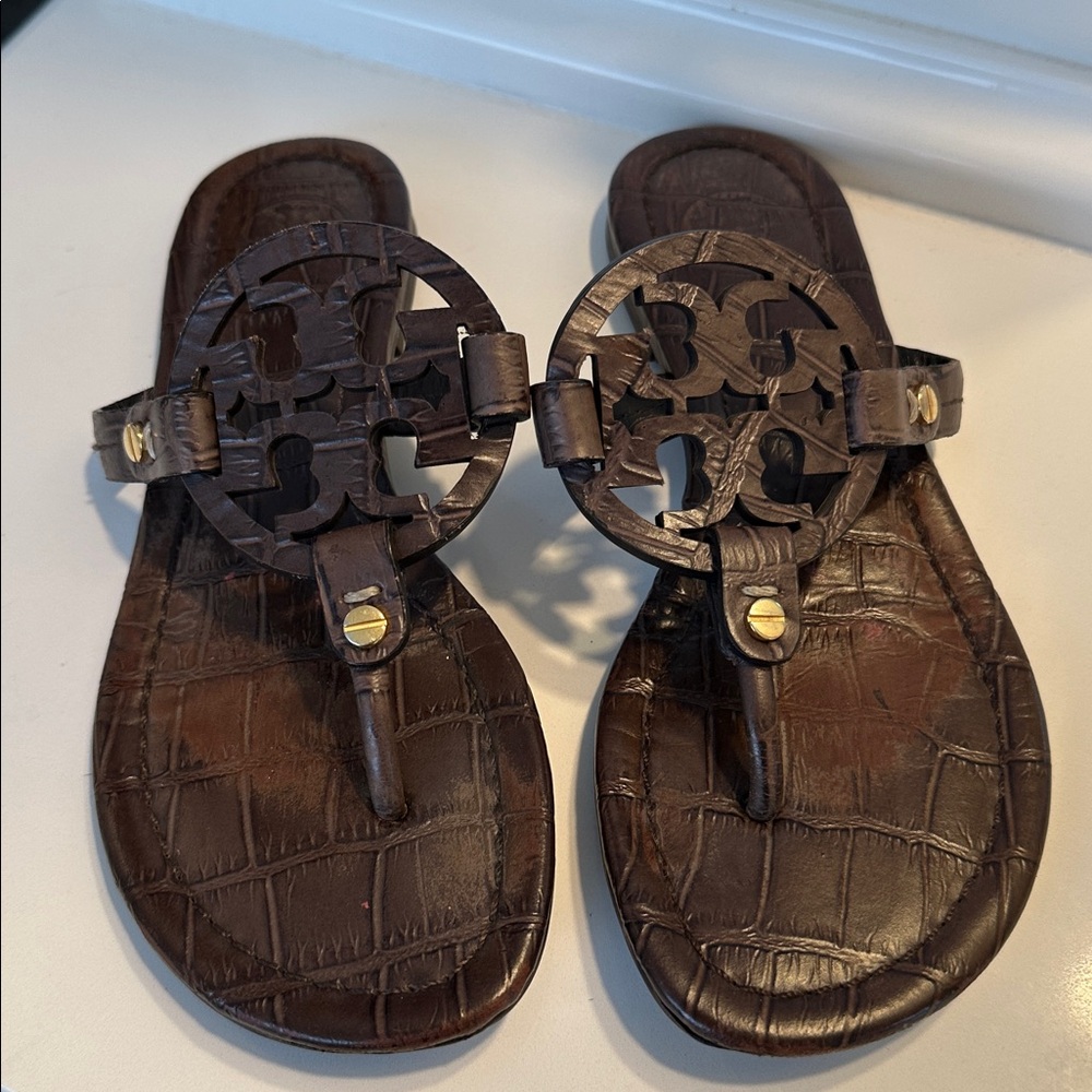 Tory Burch Miller Brown Croc sandals-Size 5.5